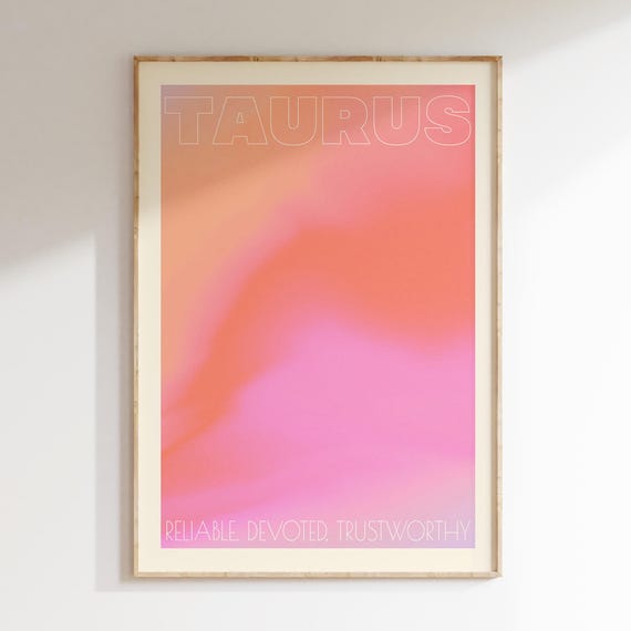 Taurus Zodiac Sign Wall Art Gradient Aura Retro Pastel Print Spiritual Astrology Gift For