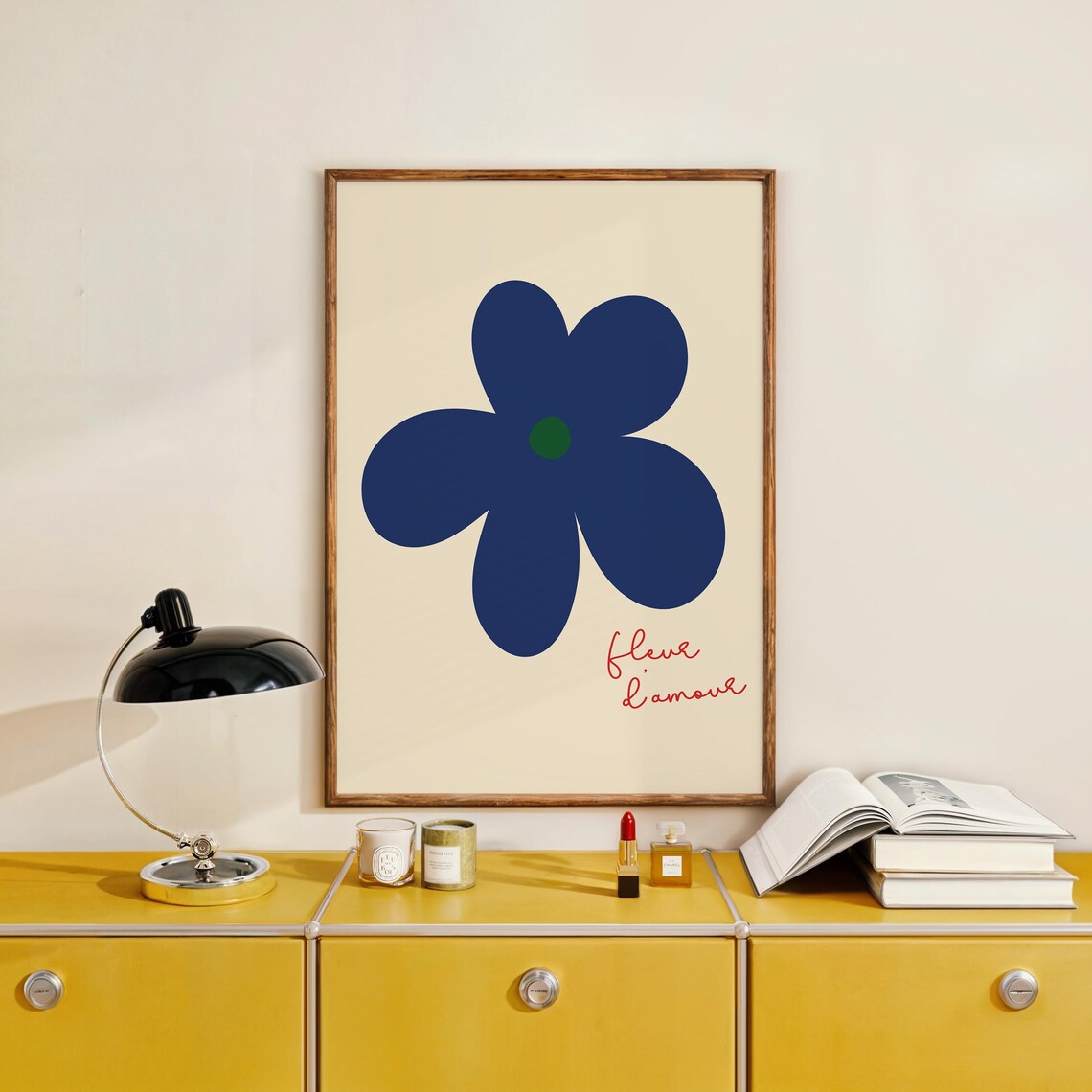 Fleur Damour Blue Flower Minimalist French Floral Art Poster