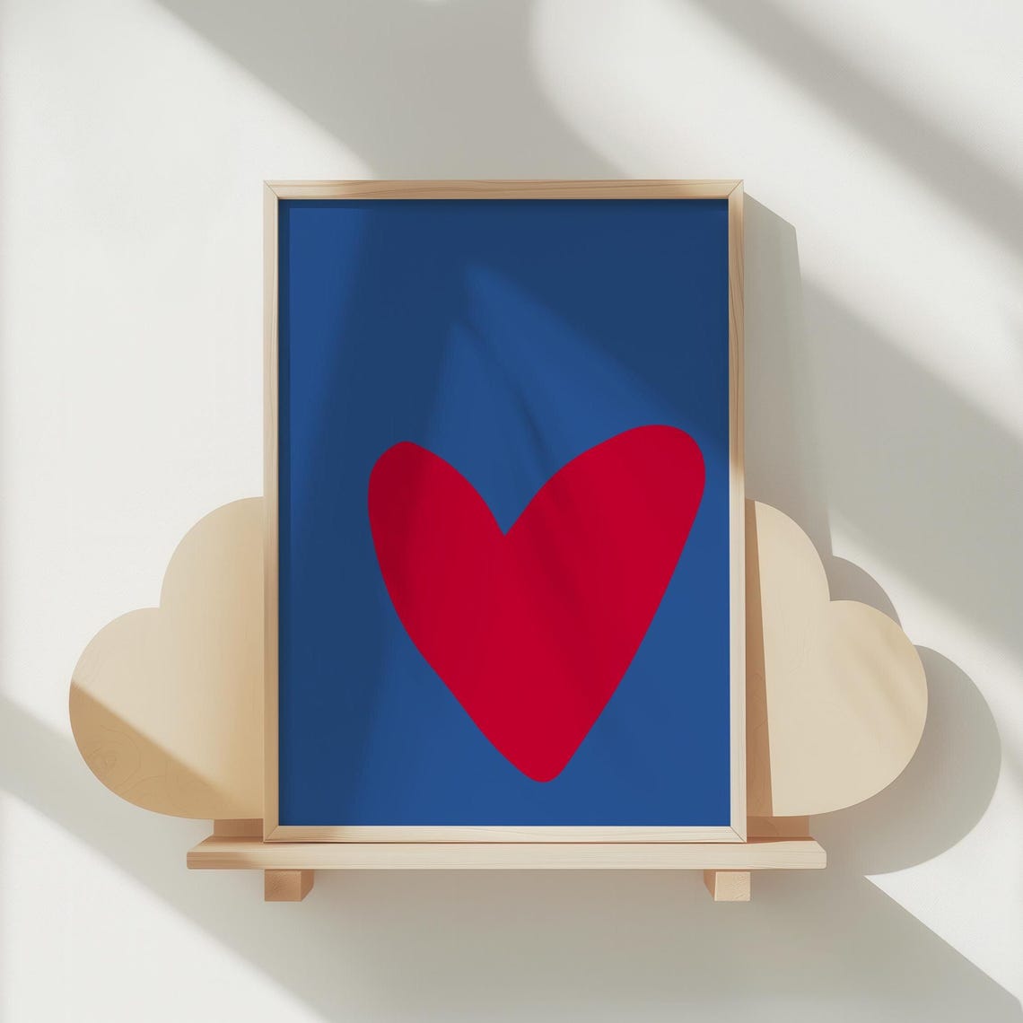 Red Heart on Blue Minimalist Bold Love Nursery Artwork Poster