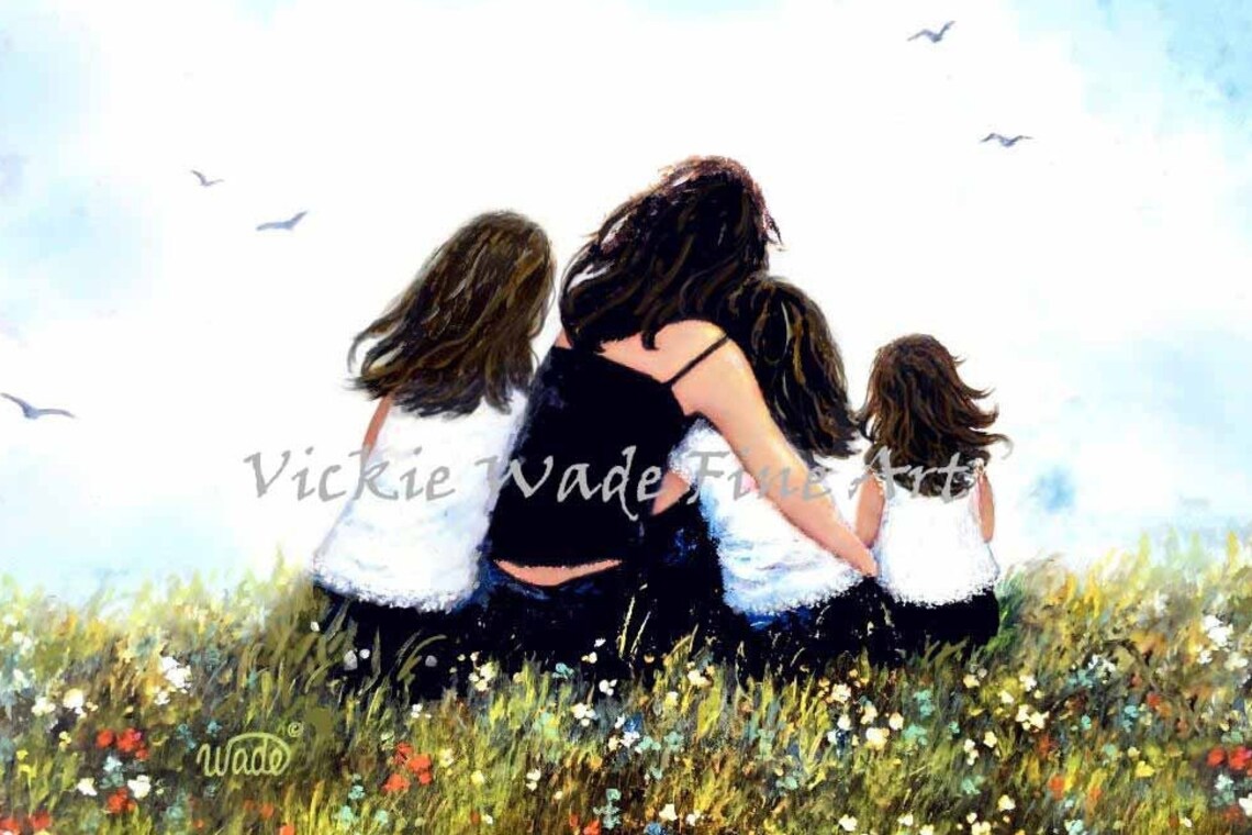 Mother With Three Daughters Sitting in a Wildflower Meadow Poster - Image 2