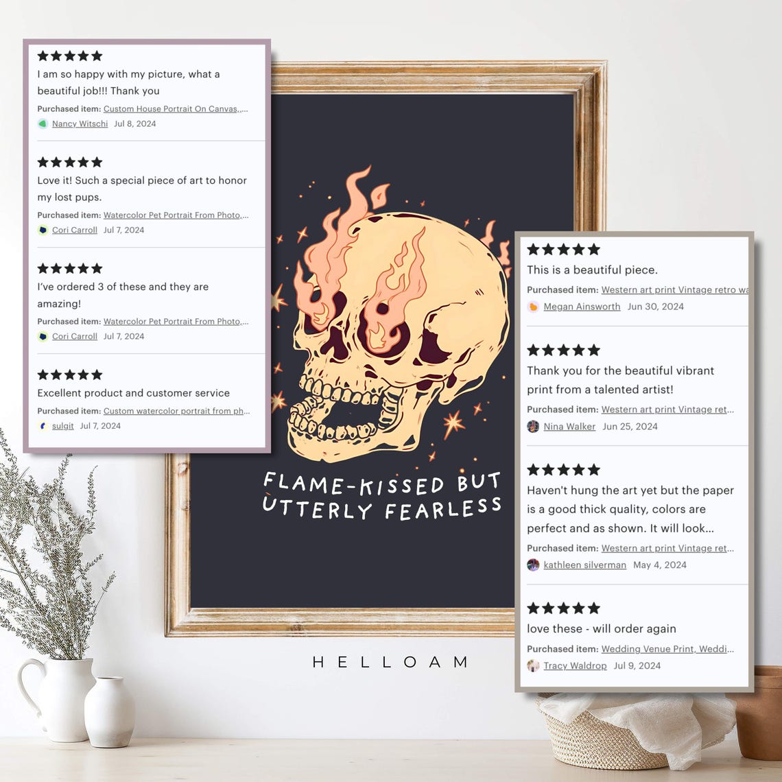 Flame-Kissed But Utterly Fearless Flaming Skull Quote Halloween Poster - Image 4