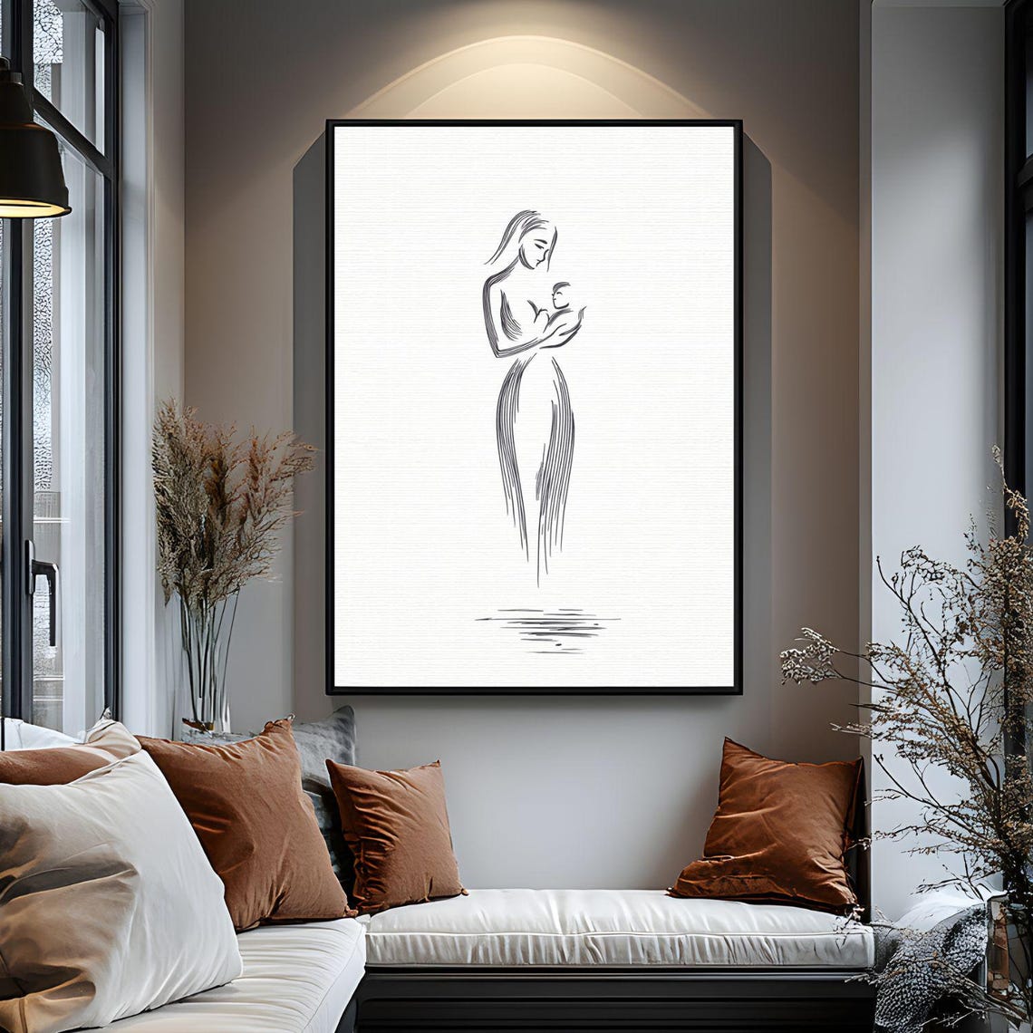 Mother Child Minimalist Line Art Black And White Wall Decor For Nursery Emotive Instant Gift Moms