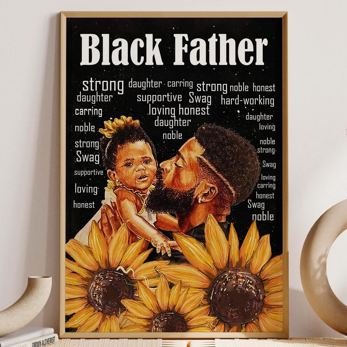 Black Father Sunflower Tribute Affirmation Word Cloud Poster