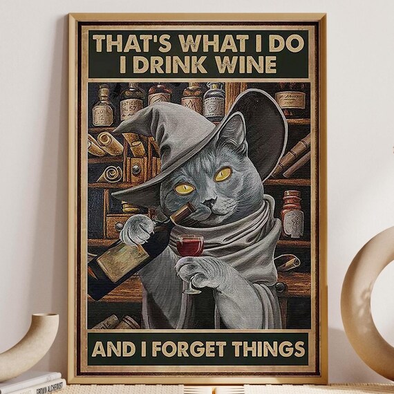 Thats What I Do I Drink Wine And I Forget Things Wizard Cat Poster