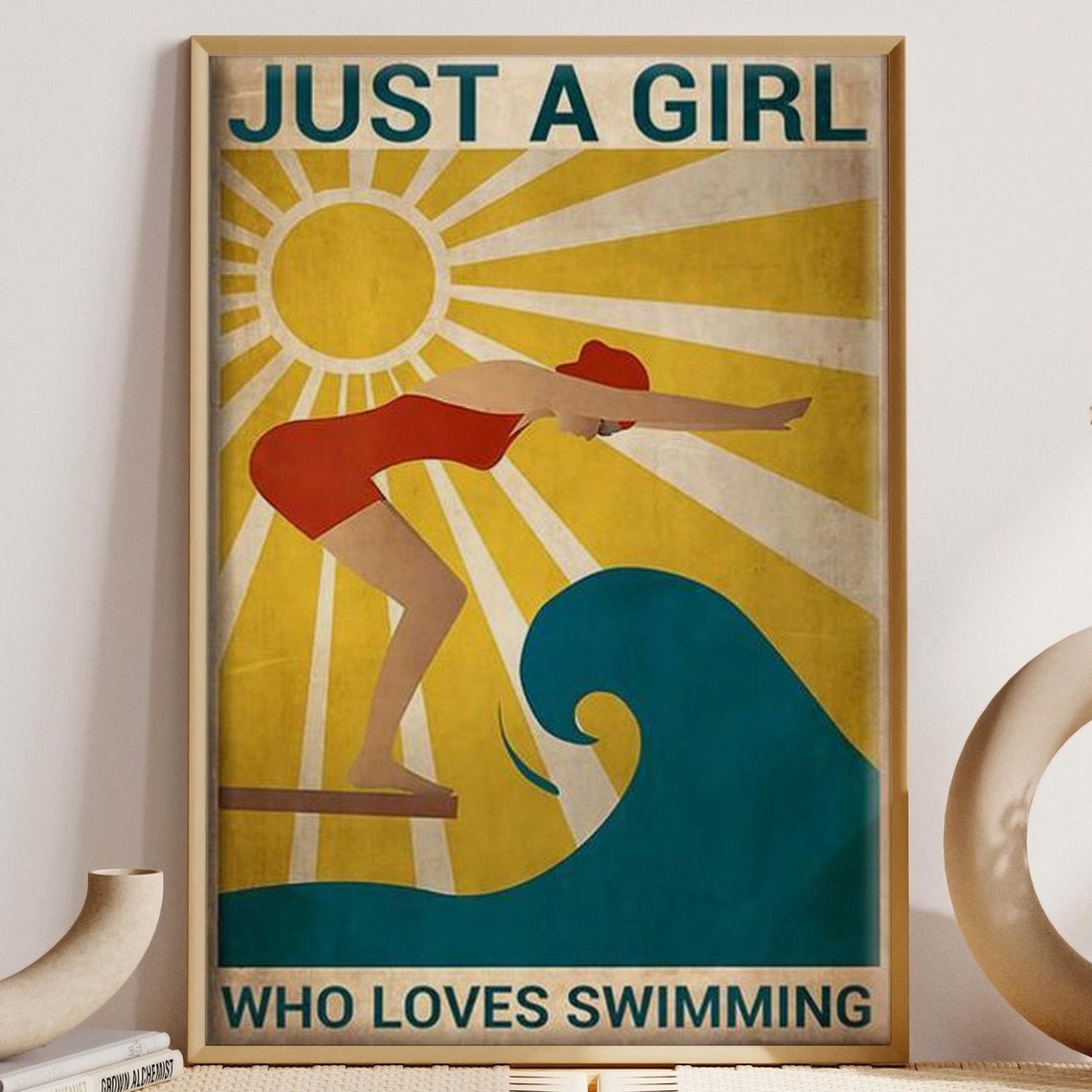 Swimming Girl Pool Art Print Just A Girl Who Loves Swimming Poster Vintage Swimming Girl Wall Art Swimming Wall Decor