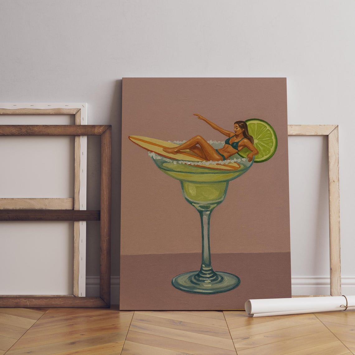Margarita Surf Girl Saltrim Lime Surreal Cocktail Art Print Barkitchen Wall Decor