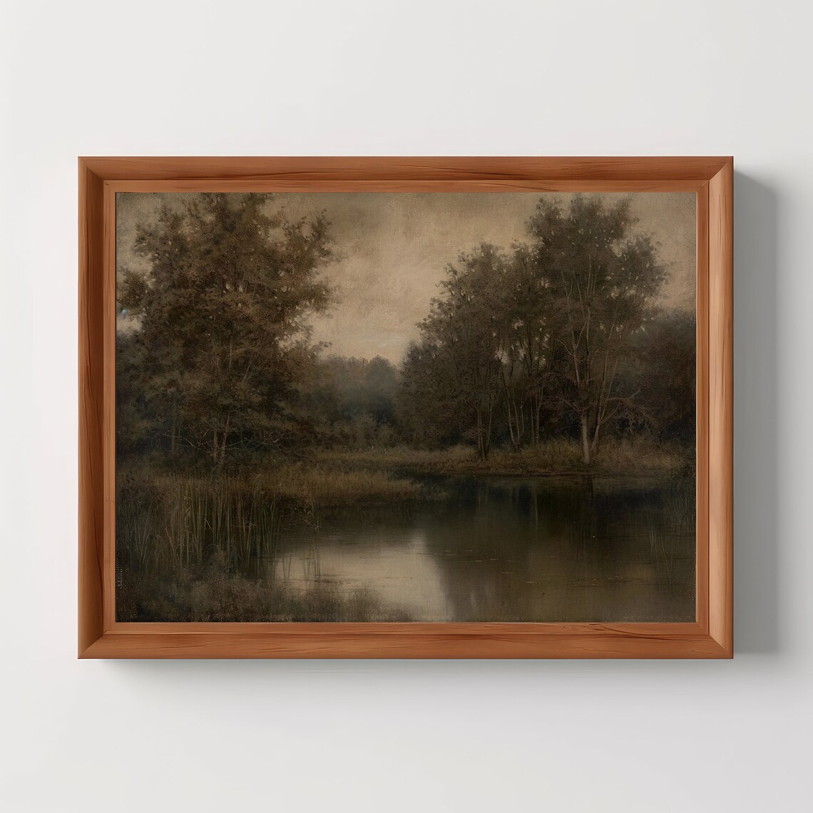 Moody Trees Lake Vintage Landscape Art Print