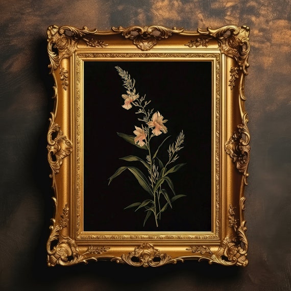 Orchid Dark Botanical Print Moody Floral Art Academia Wall Vintage