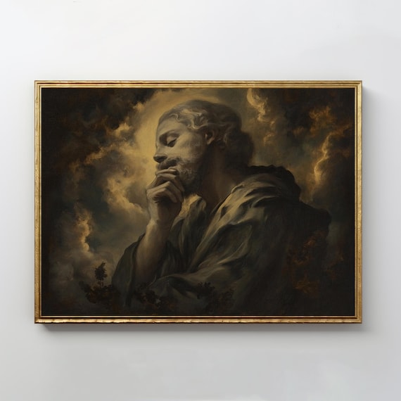The Thinker Baroque Portrait Pensive Man Chin Fist Oil Painting Wall Art