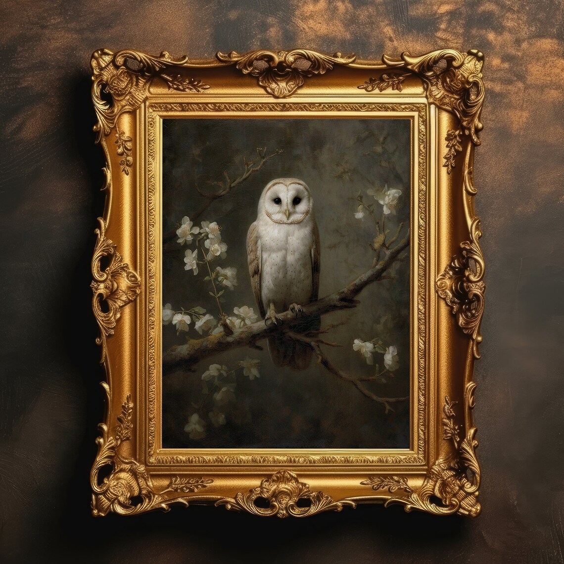 White Owl Perched Dark Academia Art Print