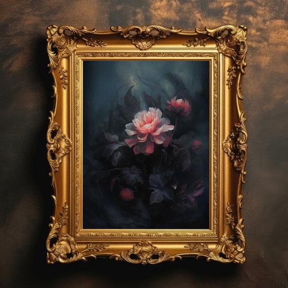 Ethereal Flowers Dark Botanical Art Academia Floral Oil Painting Moody Wall