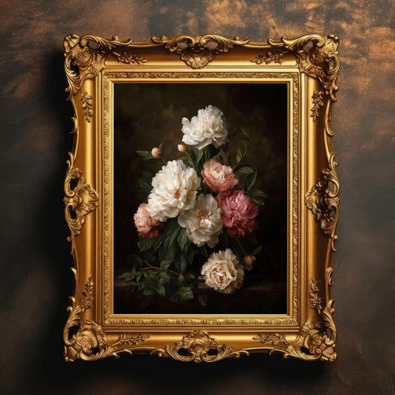 Antique Peony Bouquet Vintage Floral Art Print