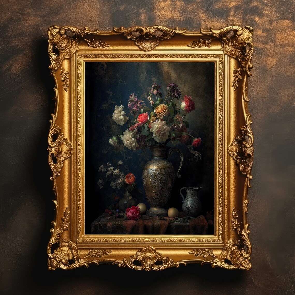 Flowers Vase Still Life, Vintage Floral Art Print
