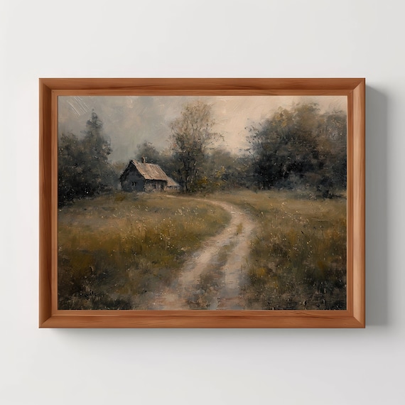 Rustic Cottage At End Of Country Path Moody Landscape Farmhouse Print