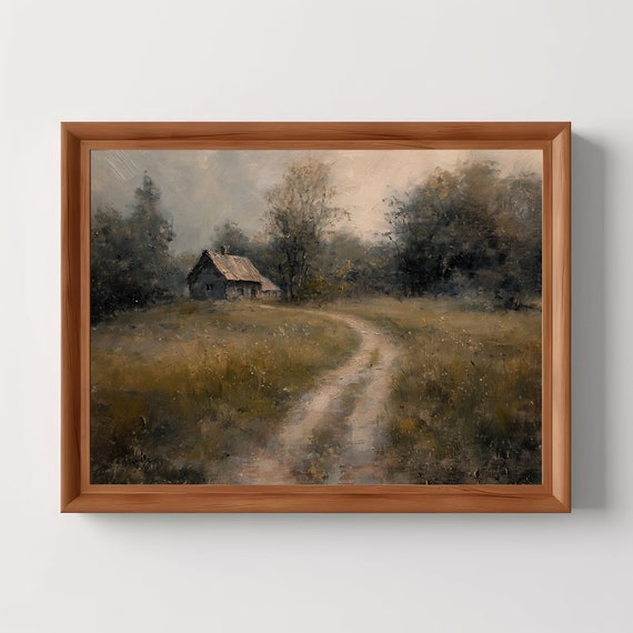 Vintage Country Landscape Painting Dark Academia Moody Wall Art