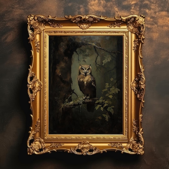 Forest Owl Portrait, Dark Academia Vintage Bird Print
