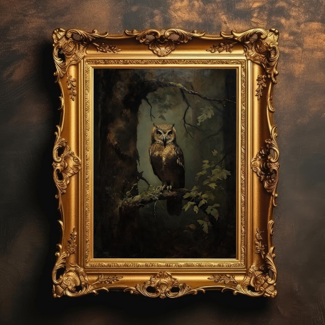 Forest Owl Portrait, Dark Academia Vintage Bird Print