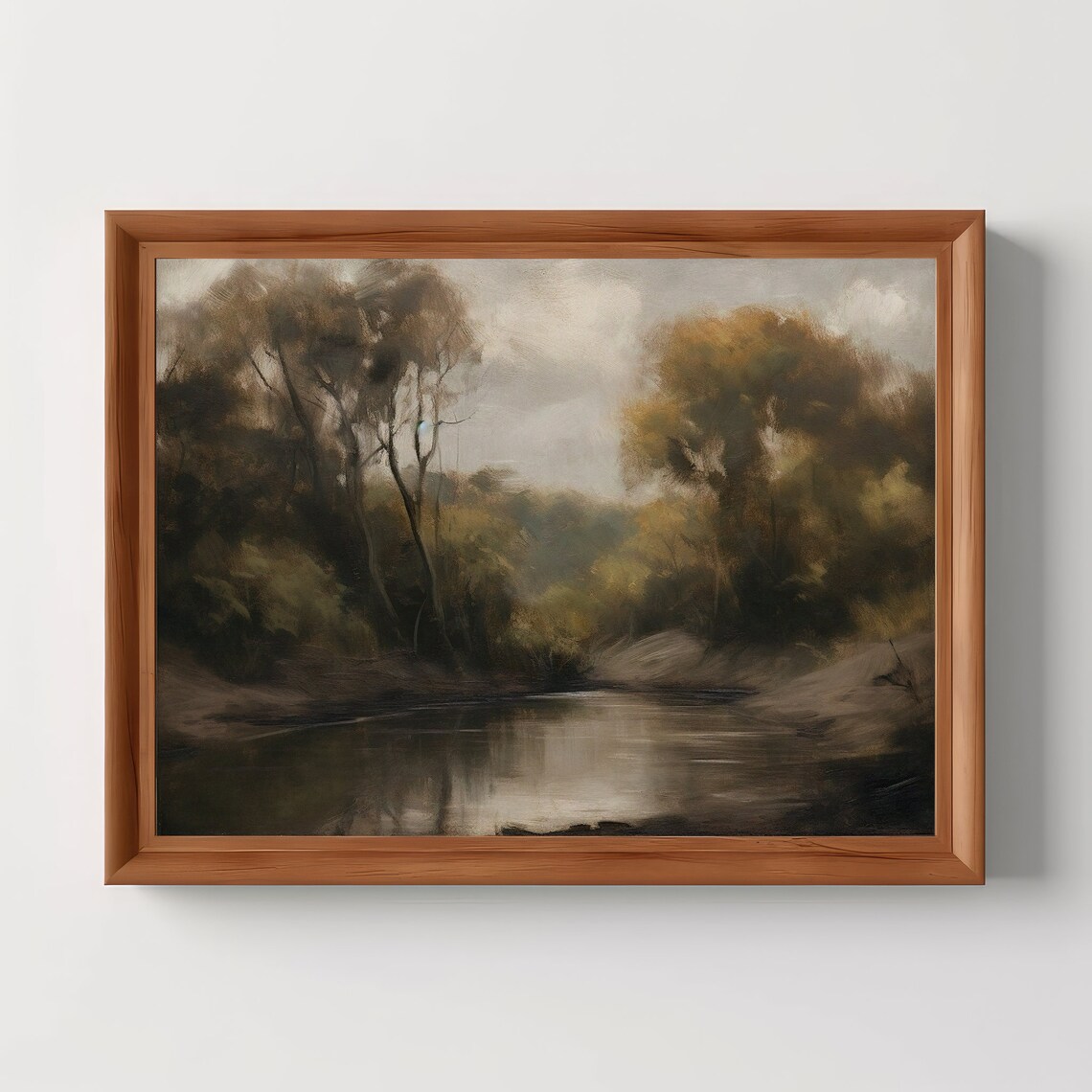 Trees and River Rustic Vintage Landscape Art Print