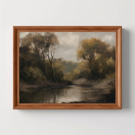 Trees and River Rustic Vintage Landscape Art Print