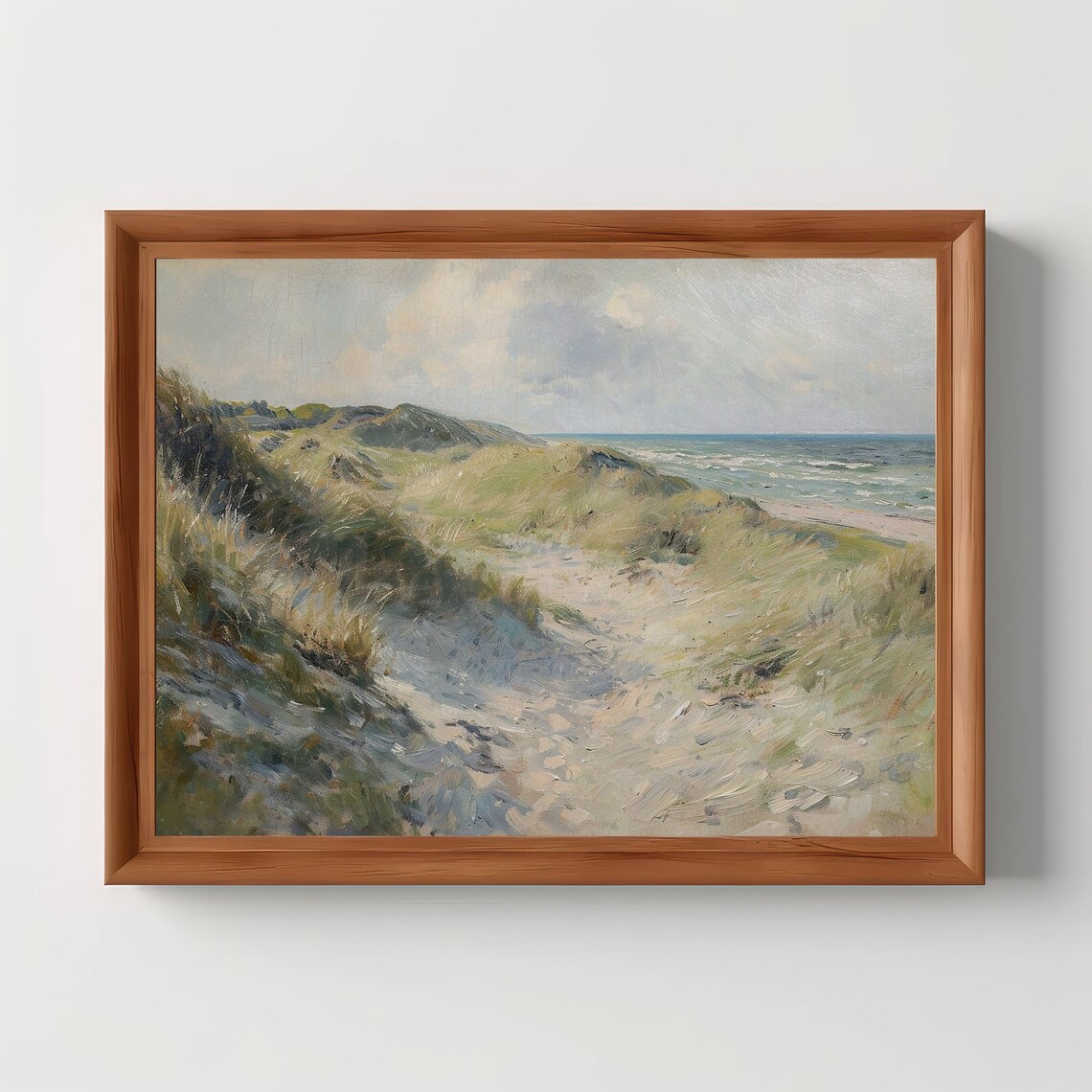 Vintage Coastal Dunes Beach Seascape Antique Oil Painting Art Print