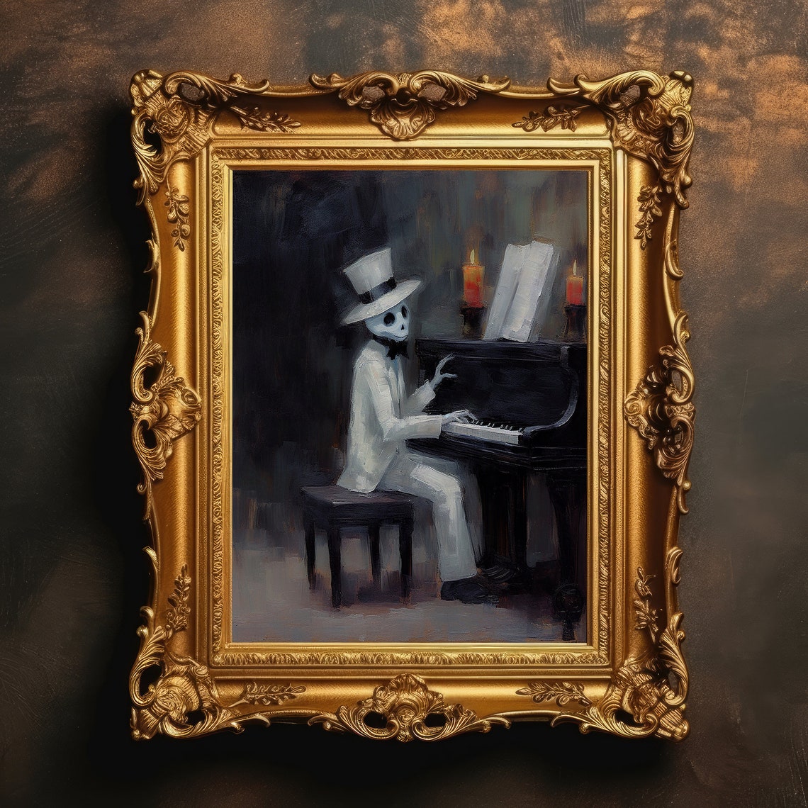 Cute Piano Dark Academia Halloween Prints Gothic Wall Art Goth Decor Oil Painting Moody