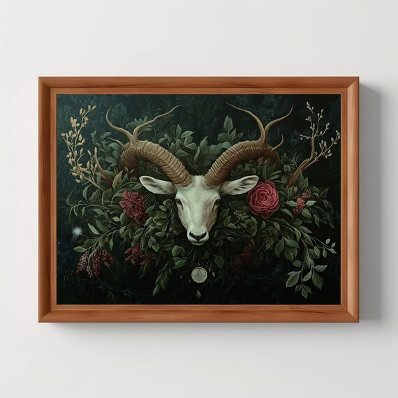 Floral Stag Skull Dark Botanical Art Print Academia Witchy Decor Macabre Wildlife Gothic