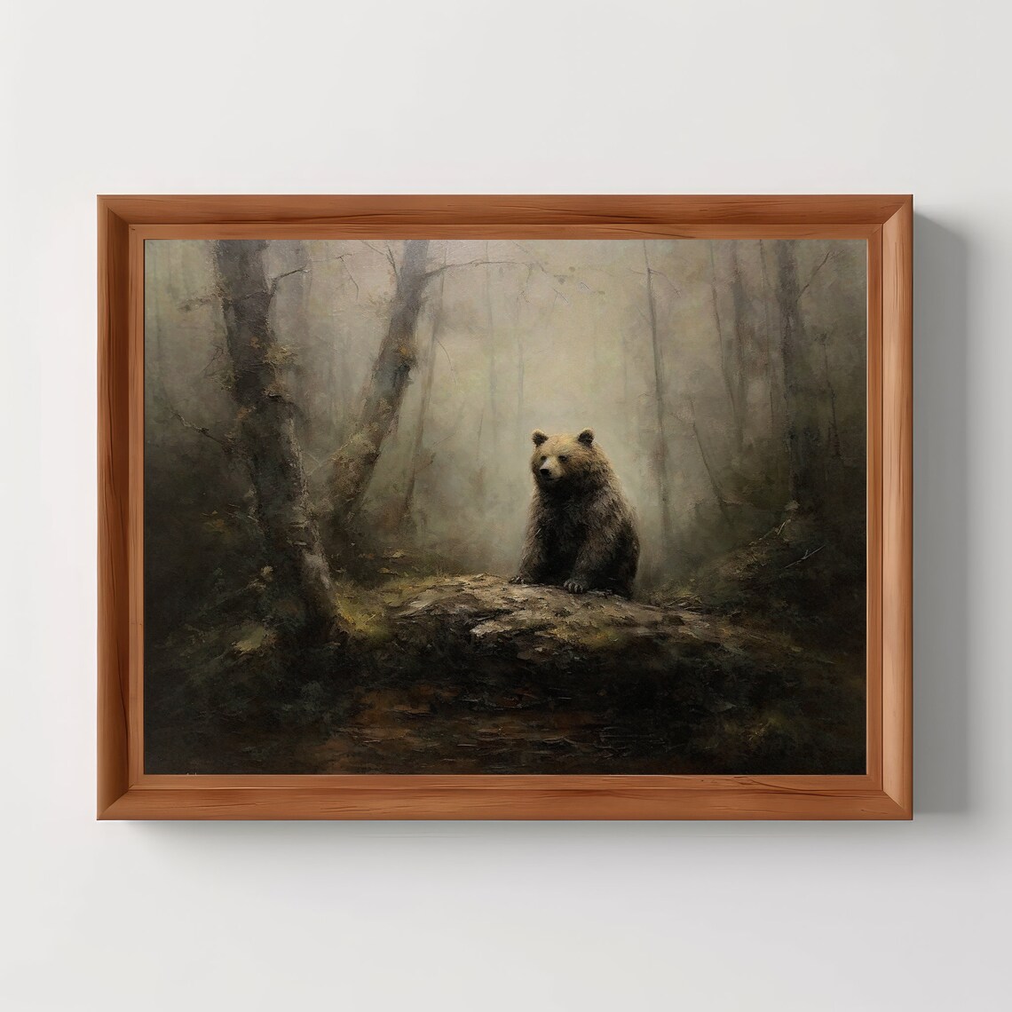 Bear Animal Vintage Wildlife Art Print, Moody Woods