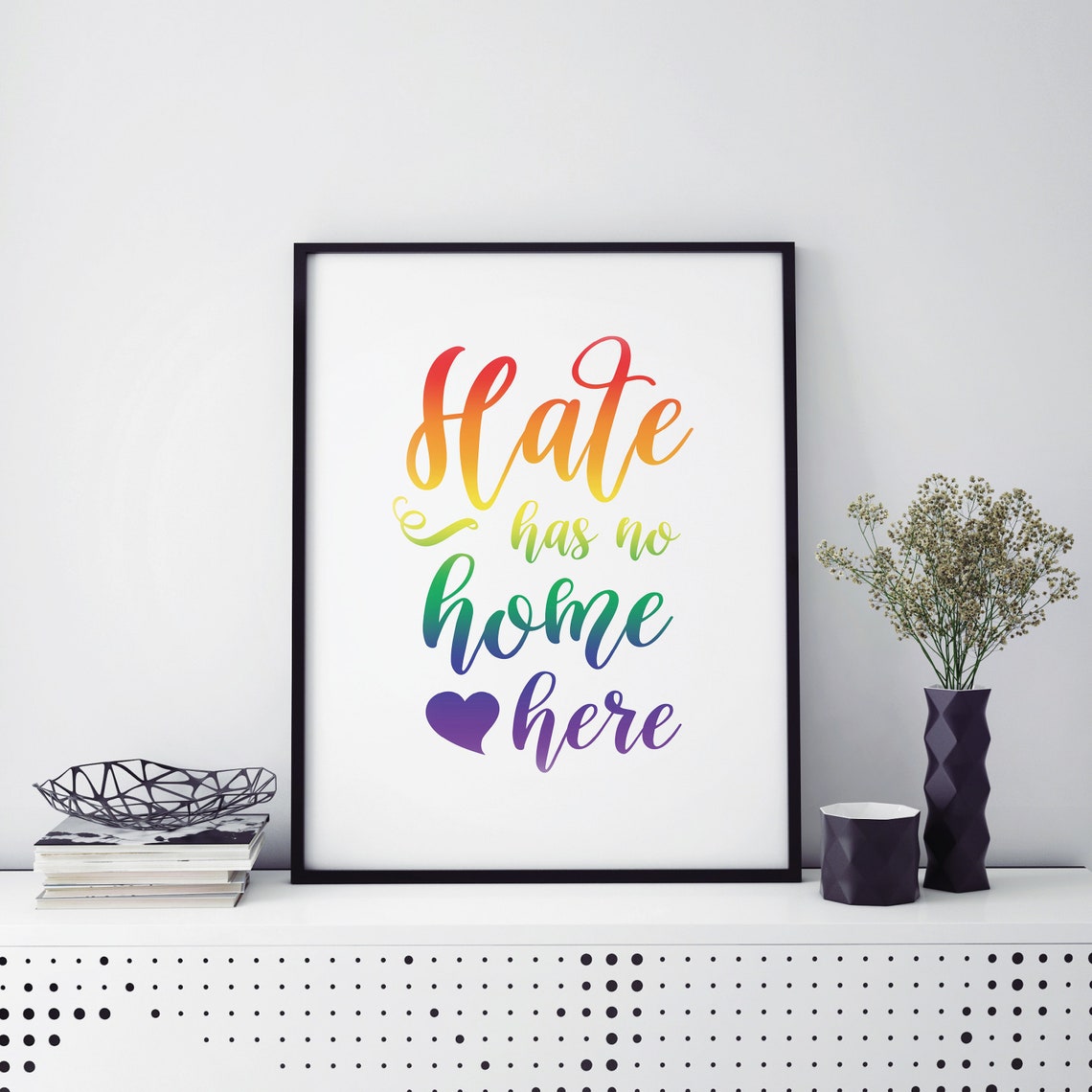 Hate Has No Home Here Rainbow Script Kindness Message Poster