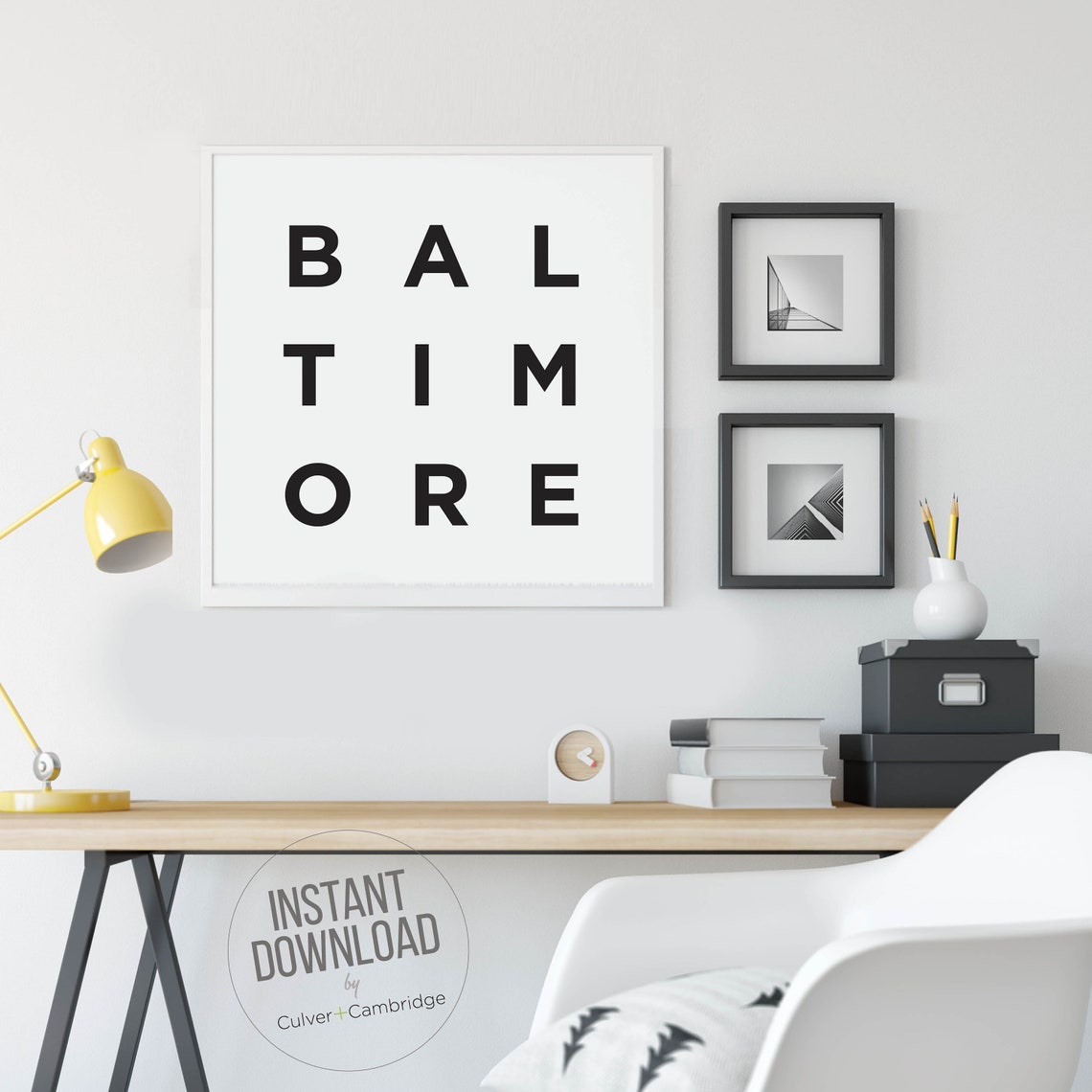 Baltimore Minimalist Typography Poster Black on White City Art - Image 2