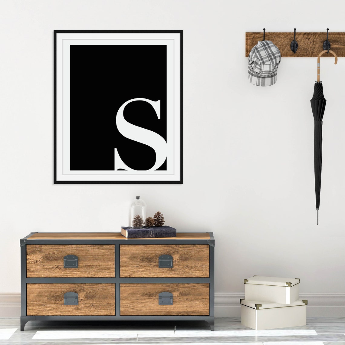 Lowercase Letter S Monogram Poster White on Black Modern Decor - Image 2