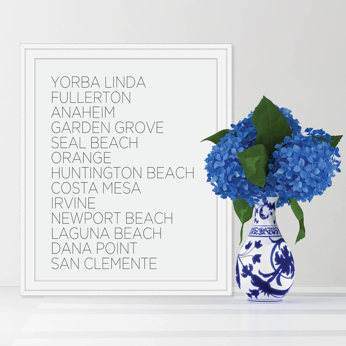 Orange County California Cities Typography Minimalist Beach Poster