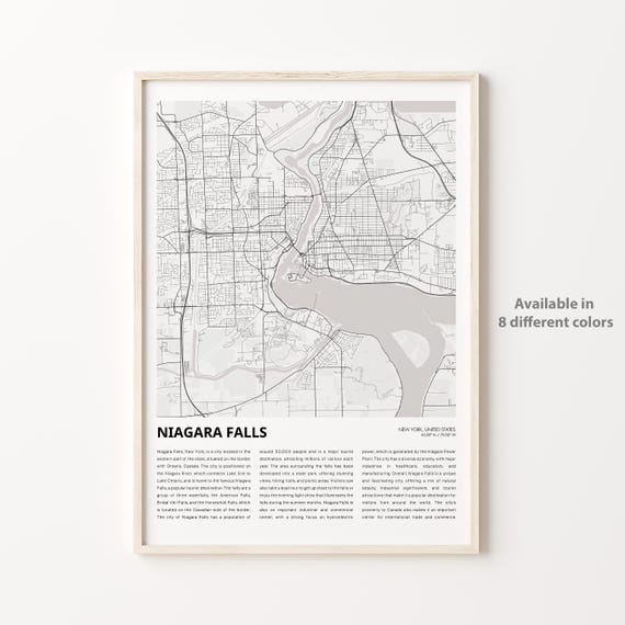 Niagara Falls Map Print Travel Wall Decor Art New York Housewarming Gift