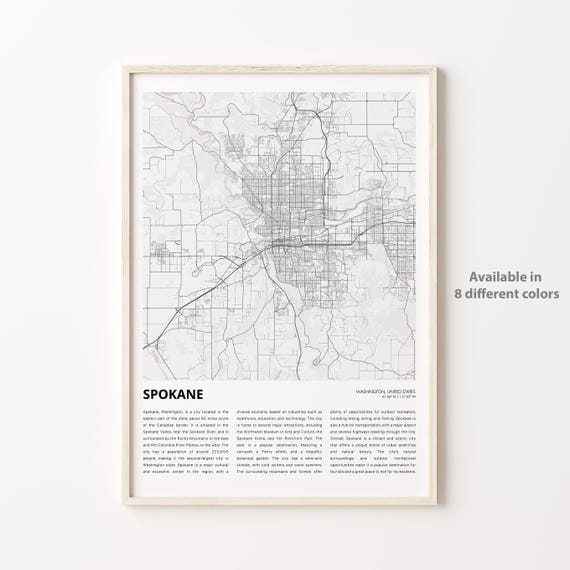 Spokane Washington Minimalist City Street Map Decor Travel Poster
