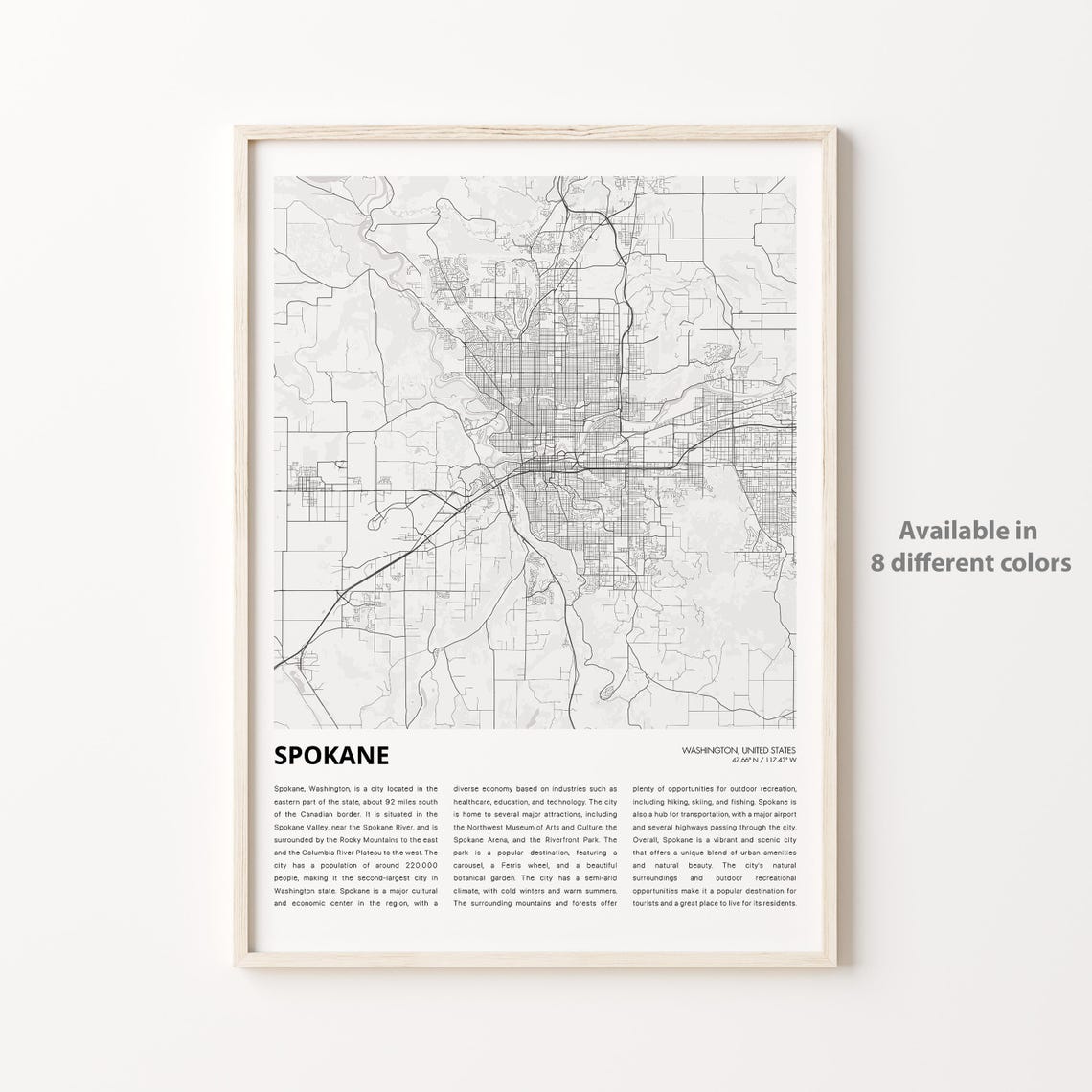 Spokane Washington Minimalist City Street Map Decor Travel Poster