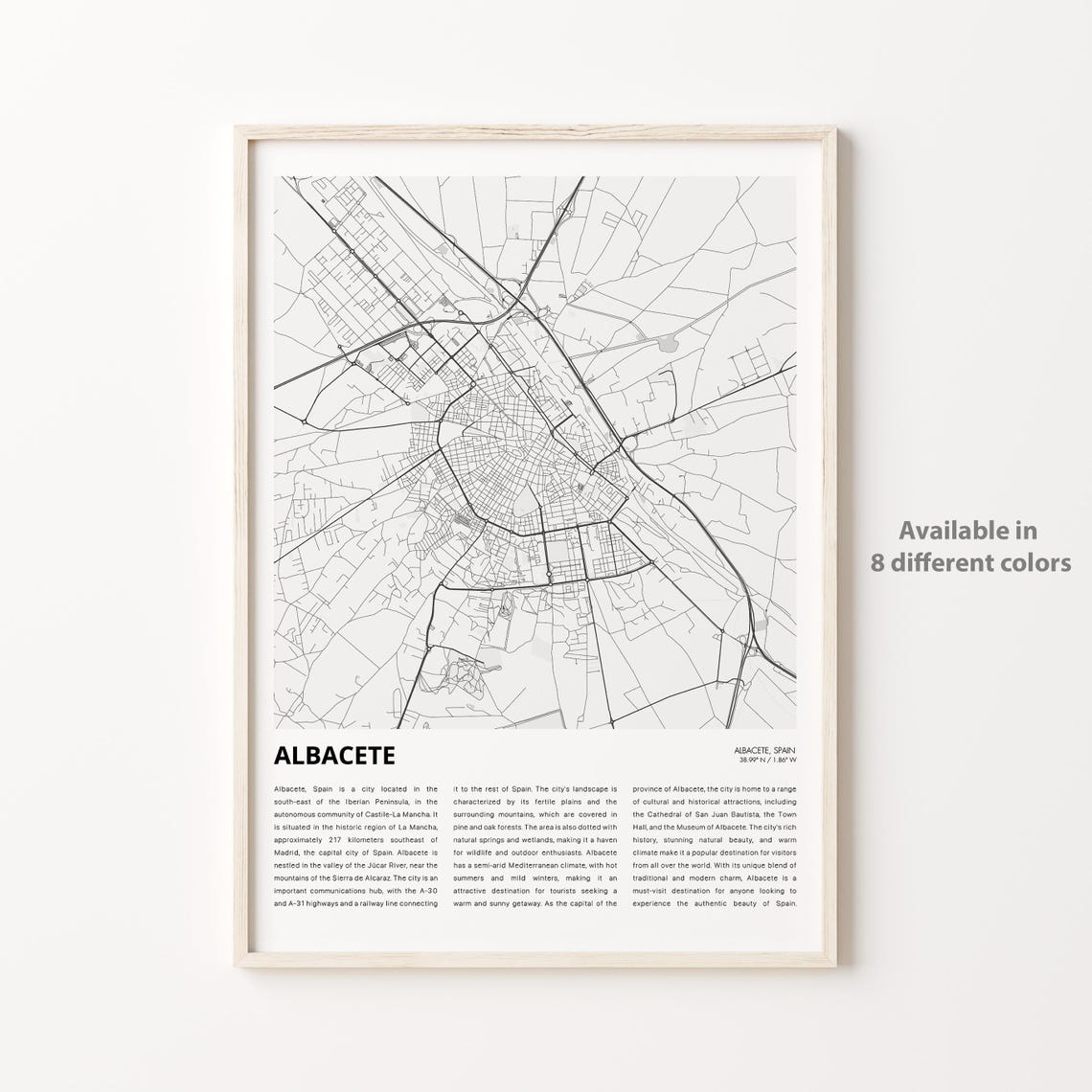 Albacete Map Print Travel Wall Decor Art Housewarming Gift Poster Minimal
