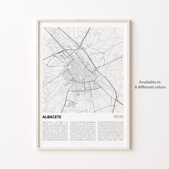 Albacete Map Print Travel Wall Decor Art Housewarming Gift Poster Minimal