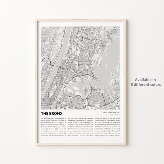 The Bronx New York City Borough Minimalist Street Map Travel Print