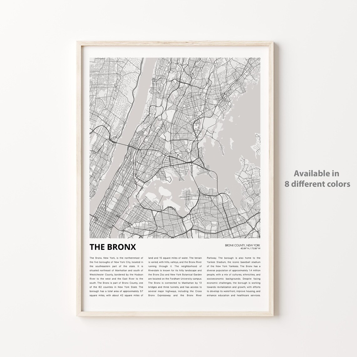 The Bronx New York City Borough Minimalist Street Map Travel Print
