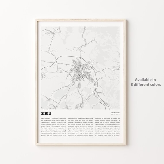 Sibiu Romania Detailed Minimalist City Map Street Plan Poster