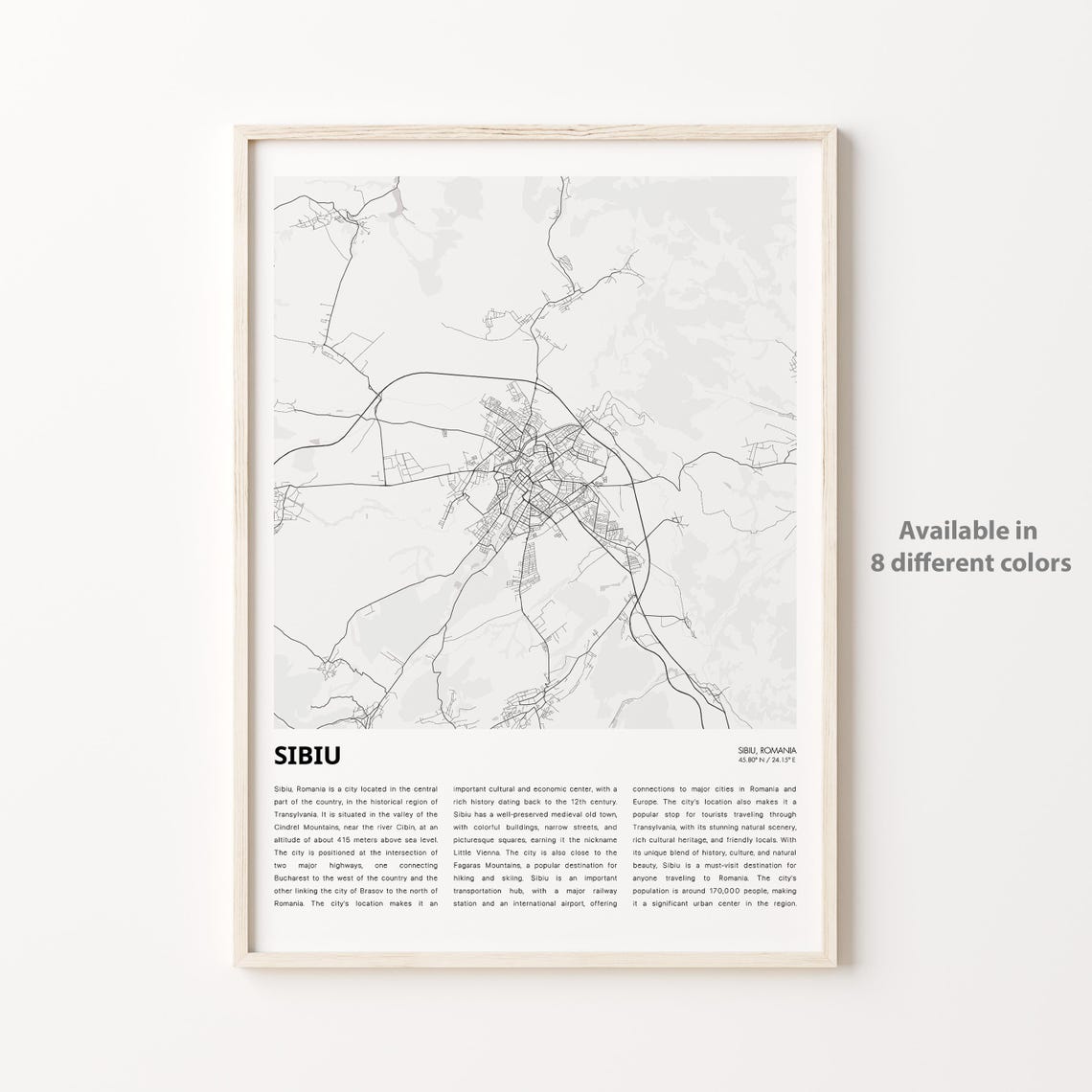 Sibiu Romania Detailed Minimalist City Map Street Plan Poster