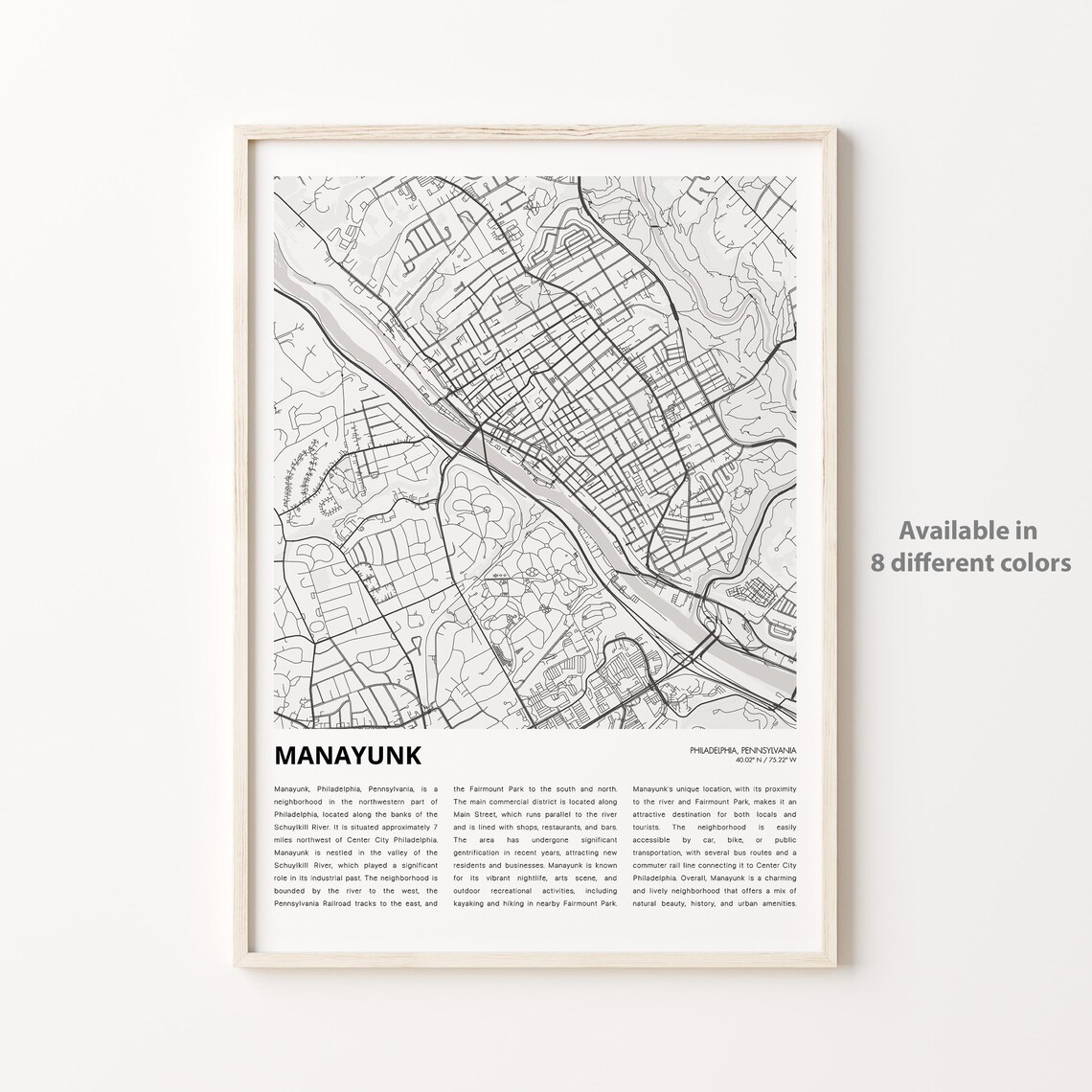 Manayunk Philadelphia Pennsylvania Riverside Neighborhood Map Poster
