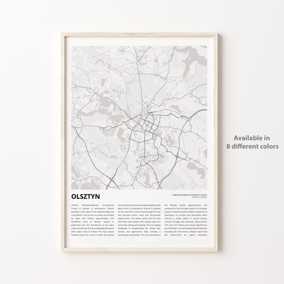 Olsztyn Poland Minimalist City Street Map European Travel Gift Poster