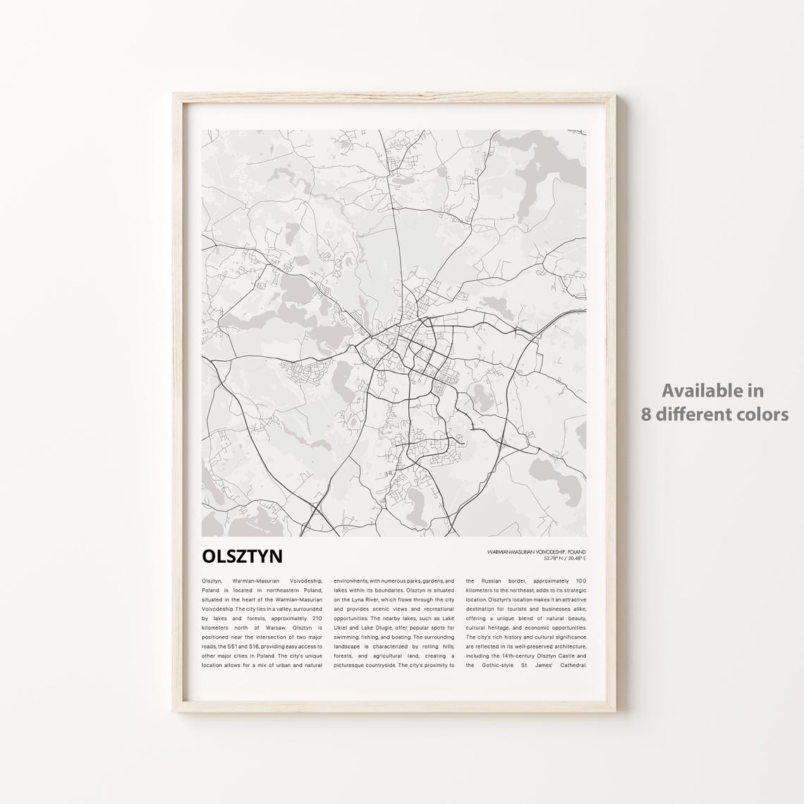 Olsztyn Poland Minimalist City Street Map European Travel Gift Poster