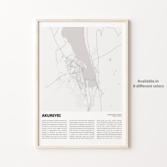 Akureyri Map Print Travel Wall Decor Art Northeastern Housewarming Gift Poster