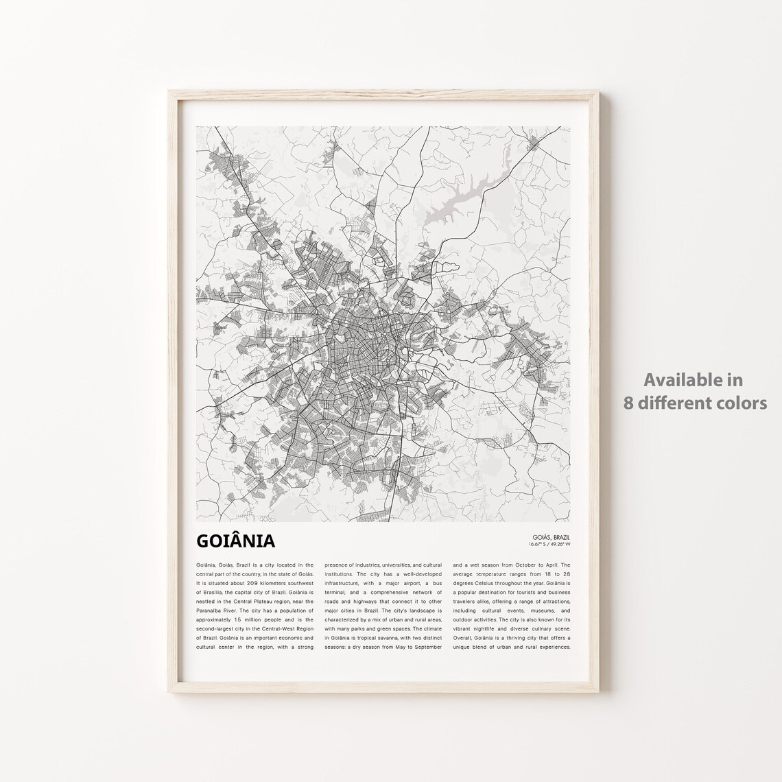 Goiania Goias Brazil Minimalist City Street Map Travel Poster Gift