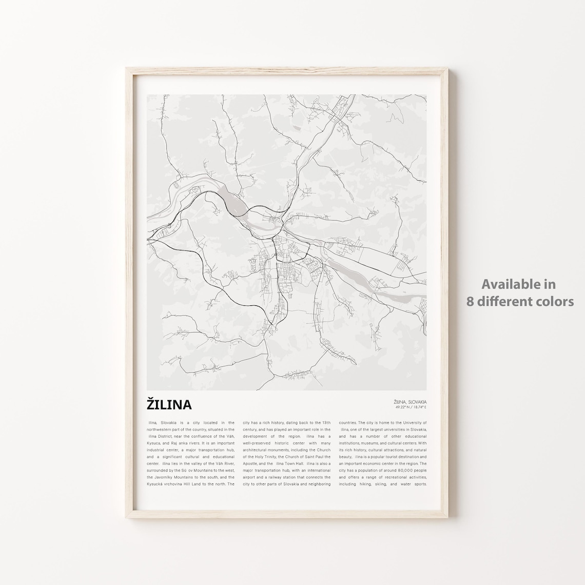 Zilina Slovakia City Street Map Minimalist Black White Travel Poster