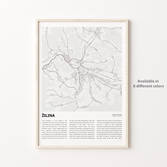 Zilina Slovakia City Street Map Minimalist Black White Travel Poster