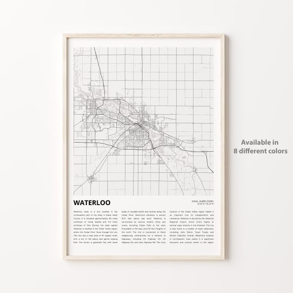 Waterloo Iowa City Street Map Minimalist Art Travel Wall Poster