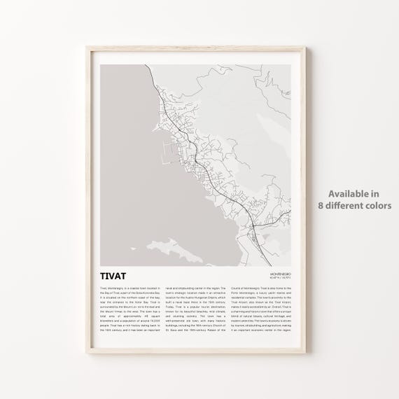 Tivat Montenegro Coastal Town Map Minimalist Travel Art Poster