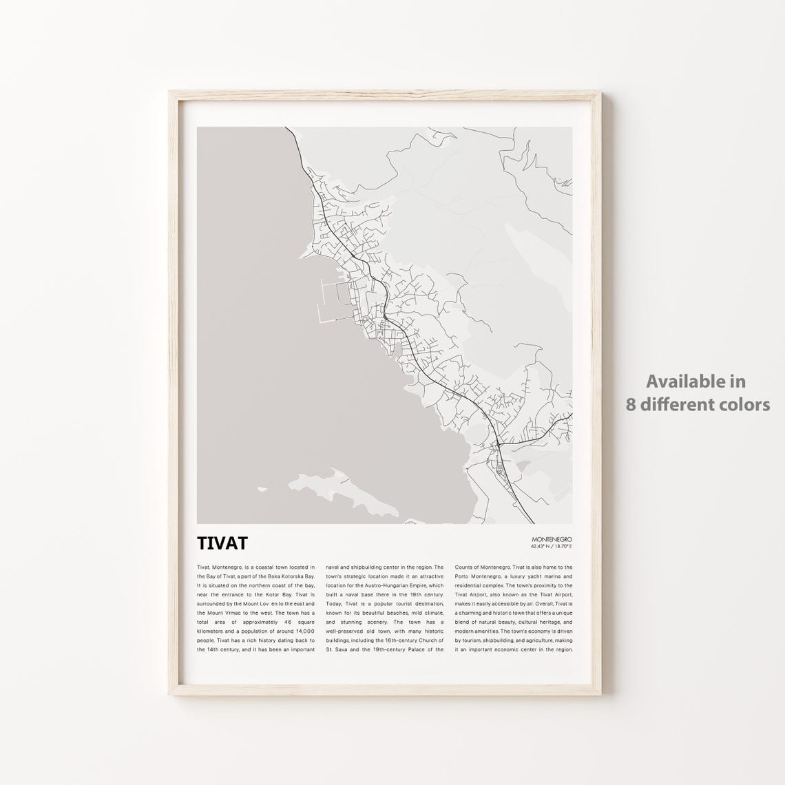 Tivat Montenegro Coastal Town Map Minimalist Travel Art Poster